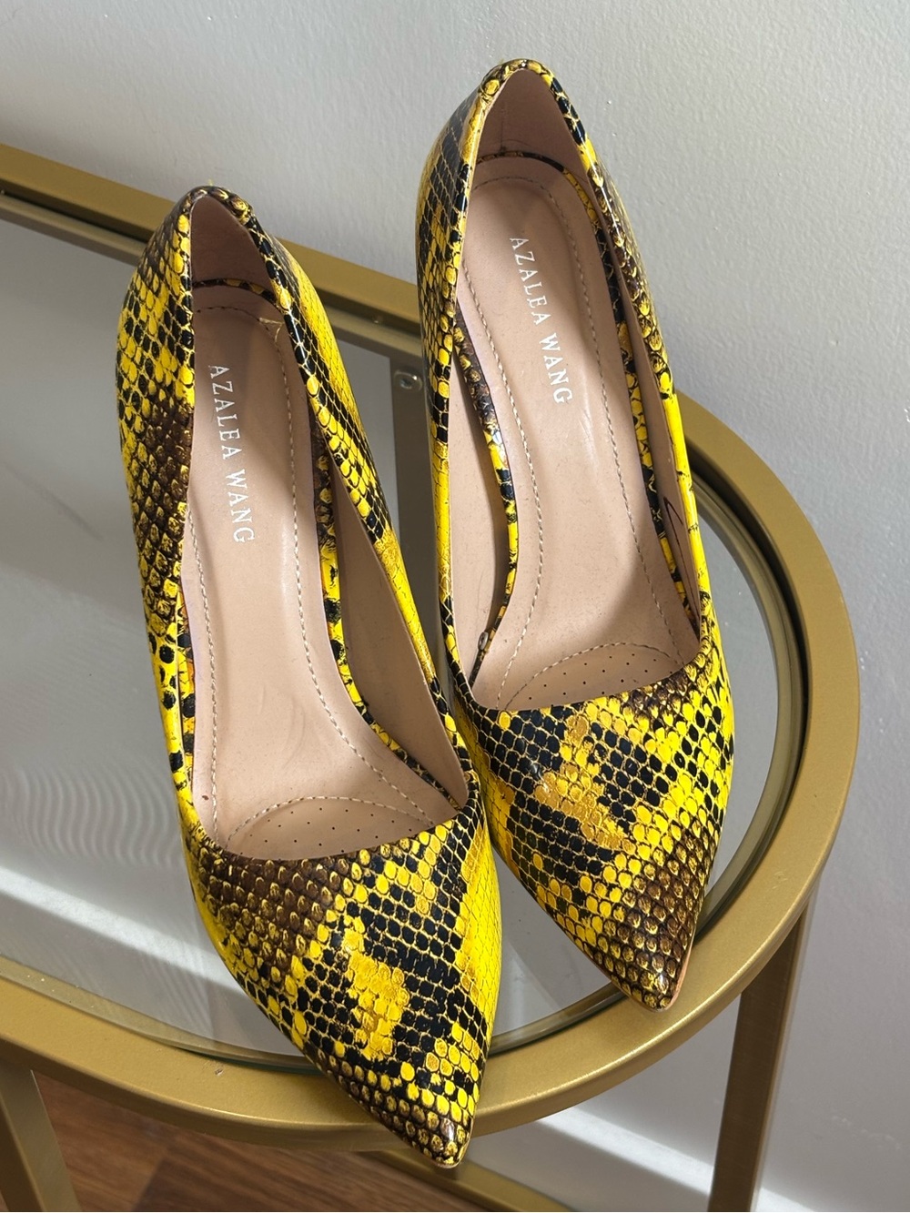 Azalea Wang "Patricc" Yellow Snake Stiletto Pumps